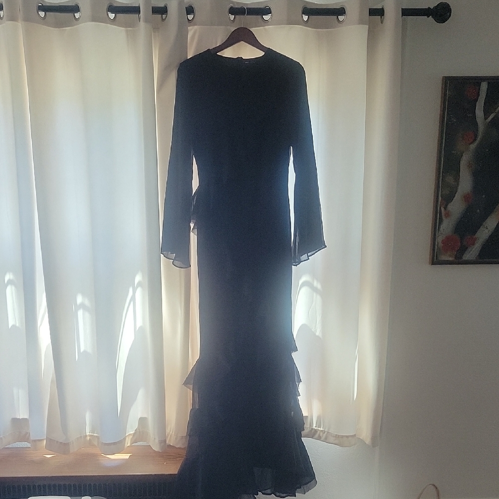 ASOS Fluted Long Sleeve Extreme Ruffle Black Dress